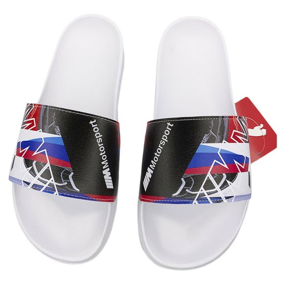NWT PUMA BMW MMS GRAPHIC LEADCAT MEN\'S WHITE SLIP ON SLIDES SANDALS SIZE 7 main image 4